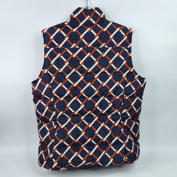 Lands End Womens Down Quilted Puffer Vest Navy Rust White Lattice Print Large - Picture 5 of 6